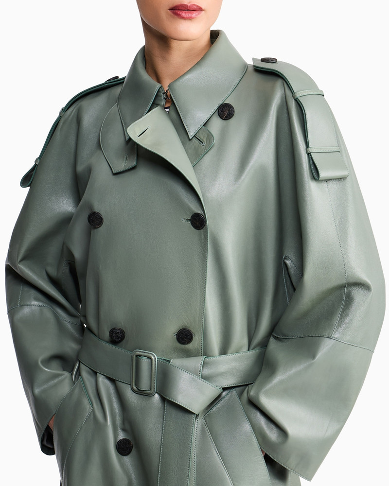 RAW-CUT LEATHER DOUBLE-BREASTED TRENCH COAT WITH BELT 7
