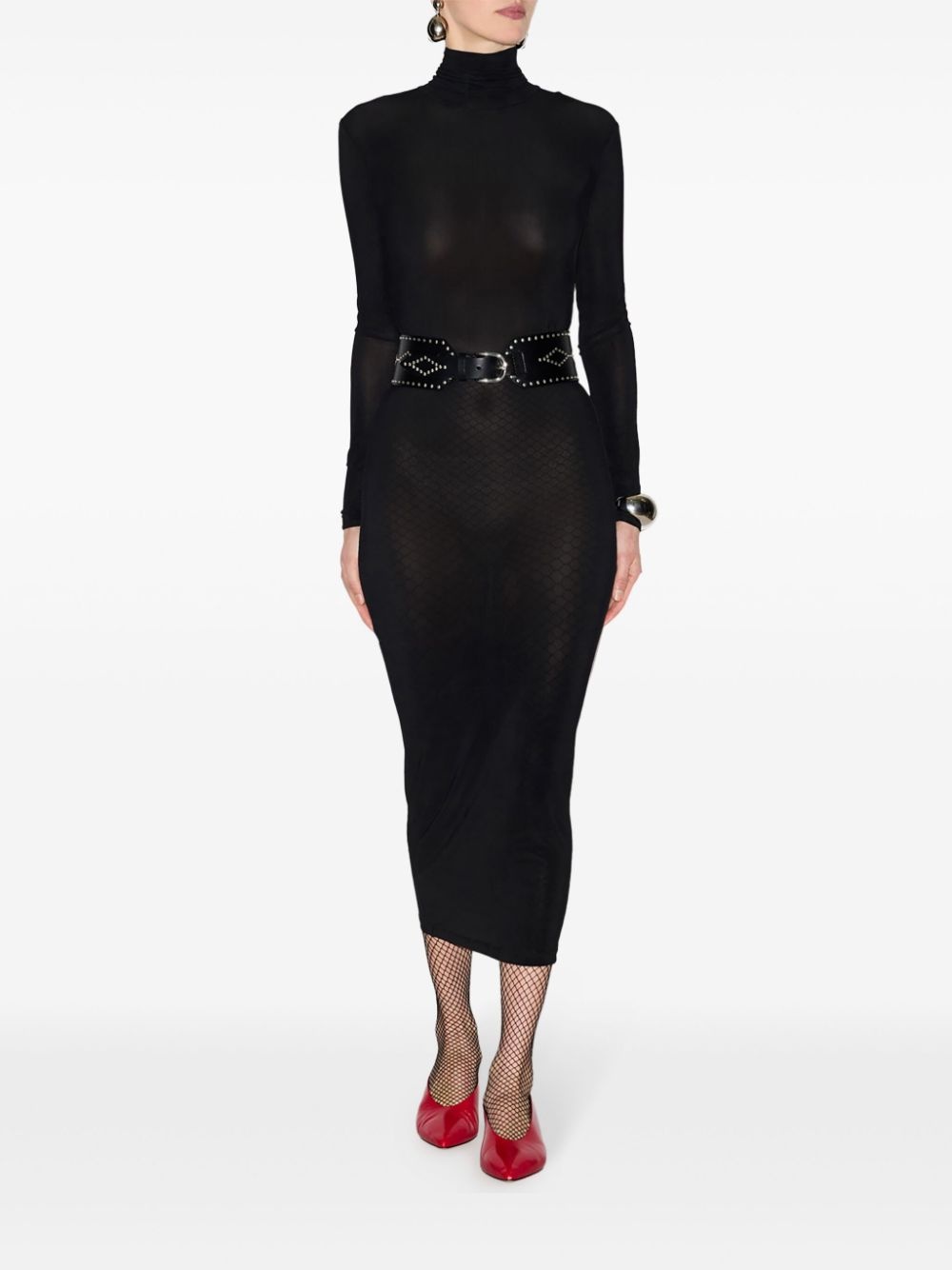 semi-sheer high-neck dress - 2