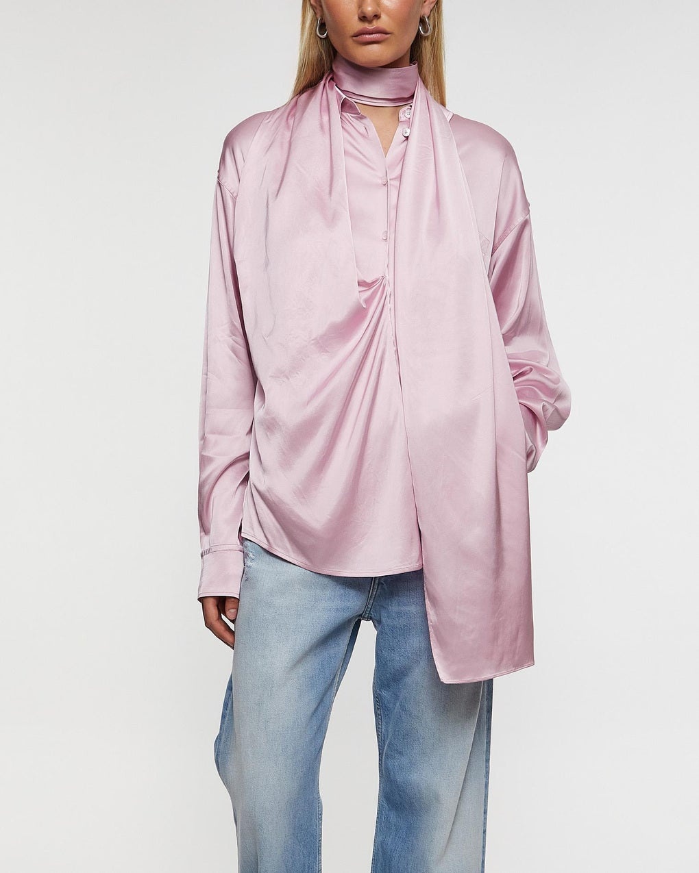 Shirt Layered Satin Scarf Pink - 2