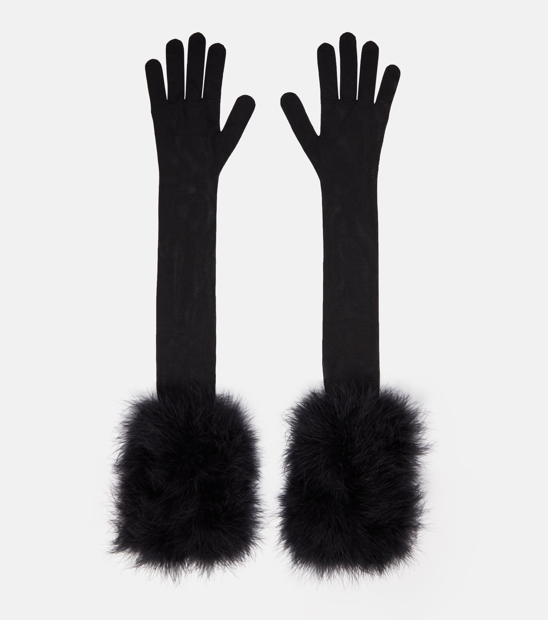 Feather-trimmed semi-sheer gloves - 1