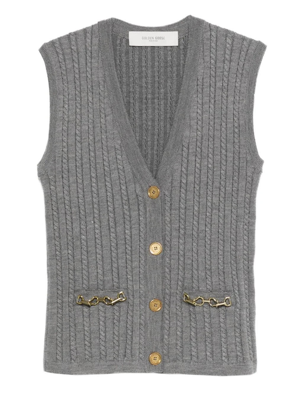 cable-knit chain-detail vest - 1