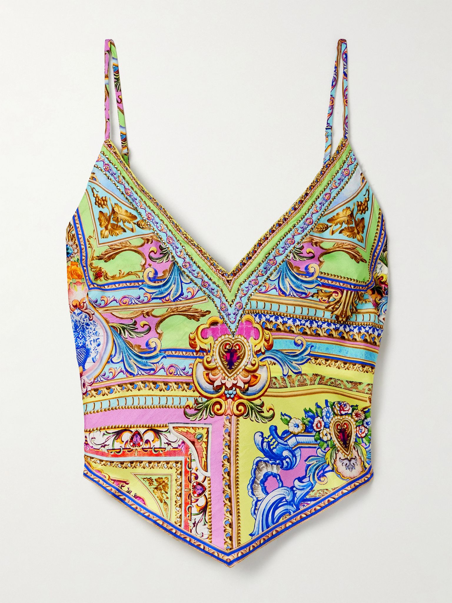 Crystal-embellished printed silk-twill camisole Multi - 1