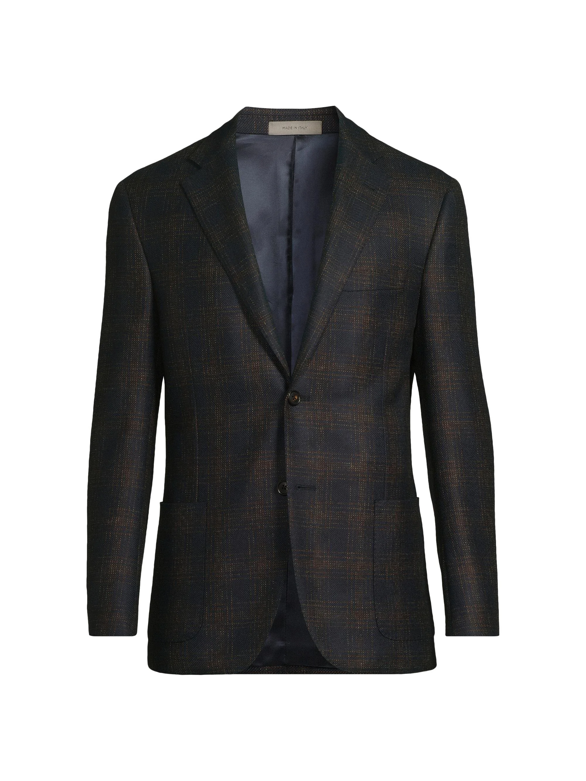 Men's Windowpane Wool Single-Breasted Blazer - Navy Brown - 1