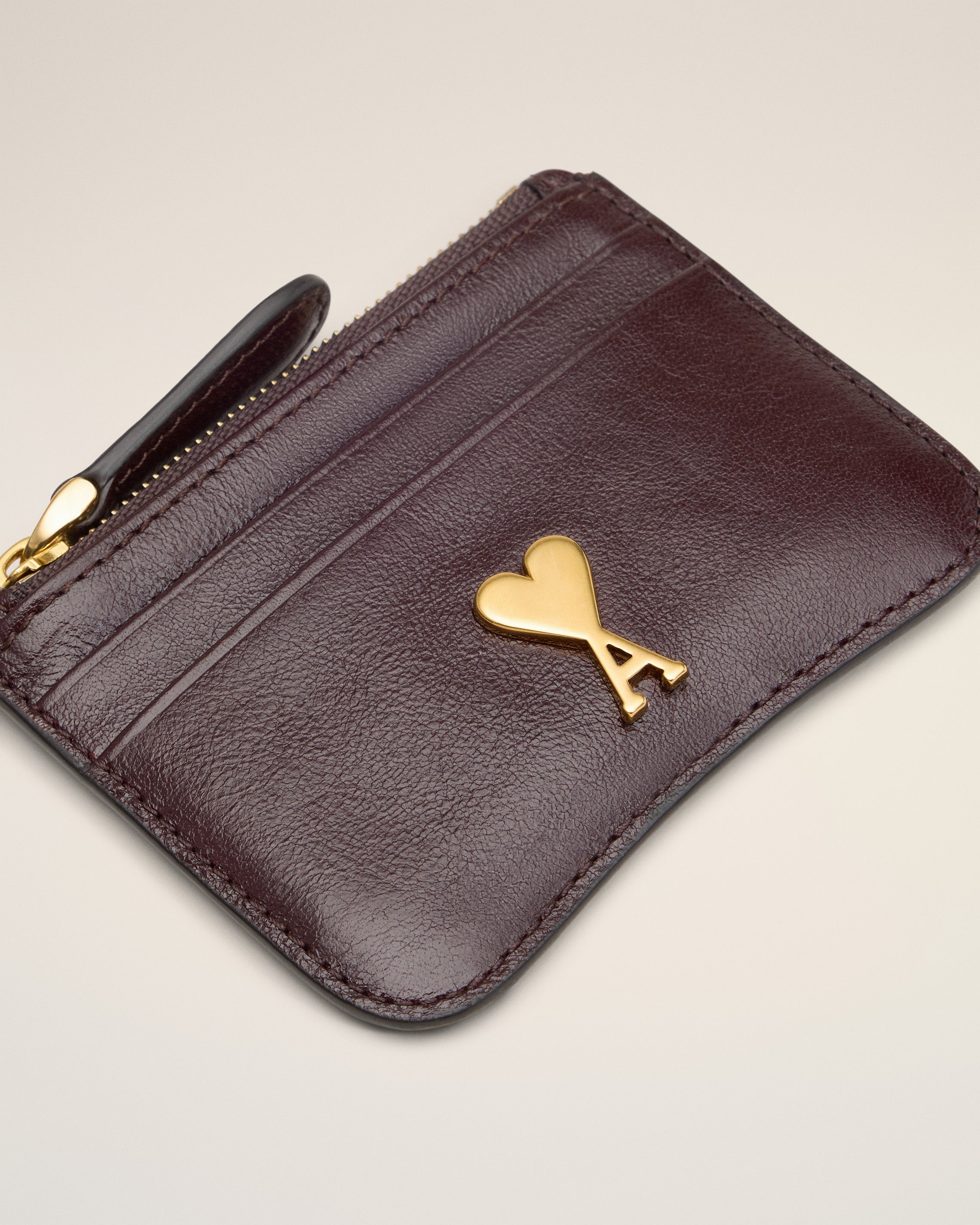BURGUNDY LEATHER PARIS PARIS ZIPPED CARD HOLDER - 3