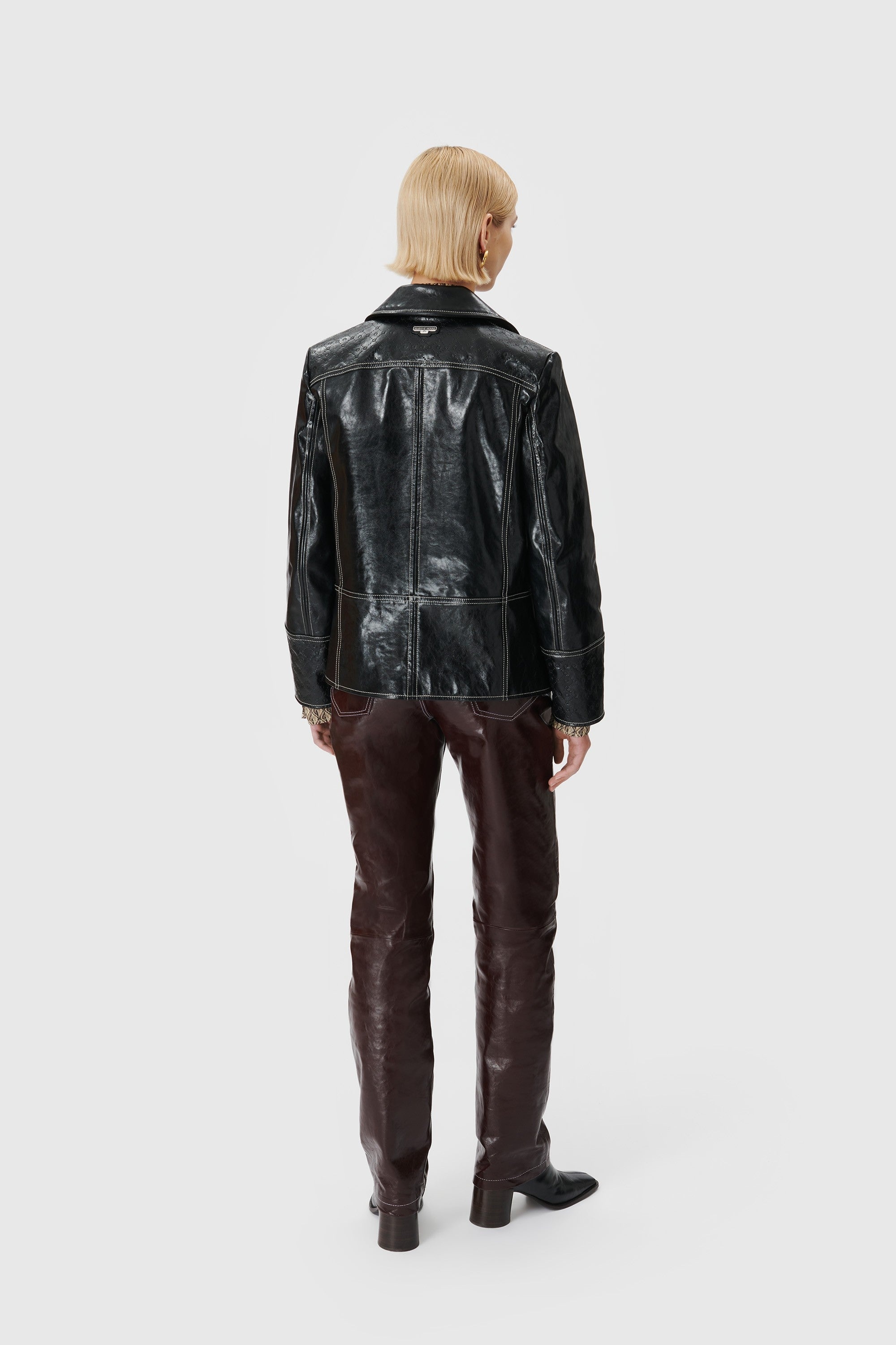 Embossed Leather Boxy Jacket - 3