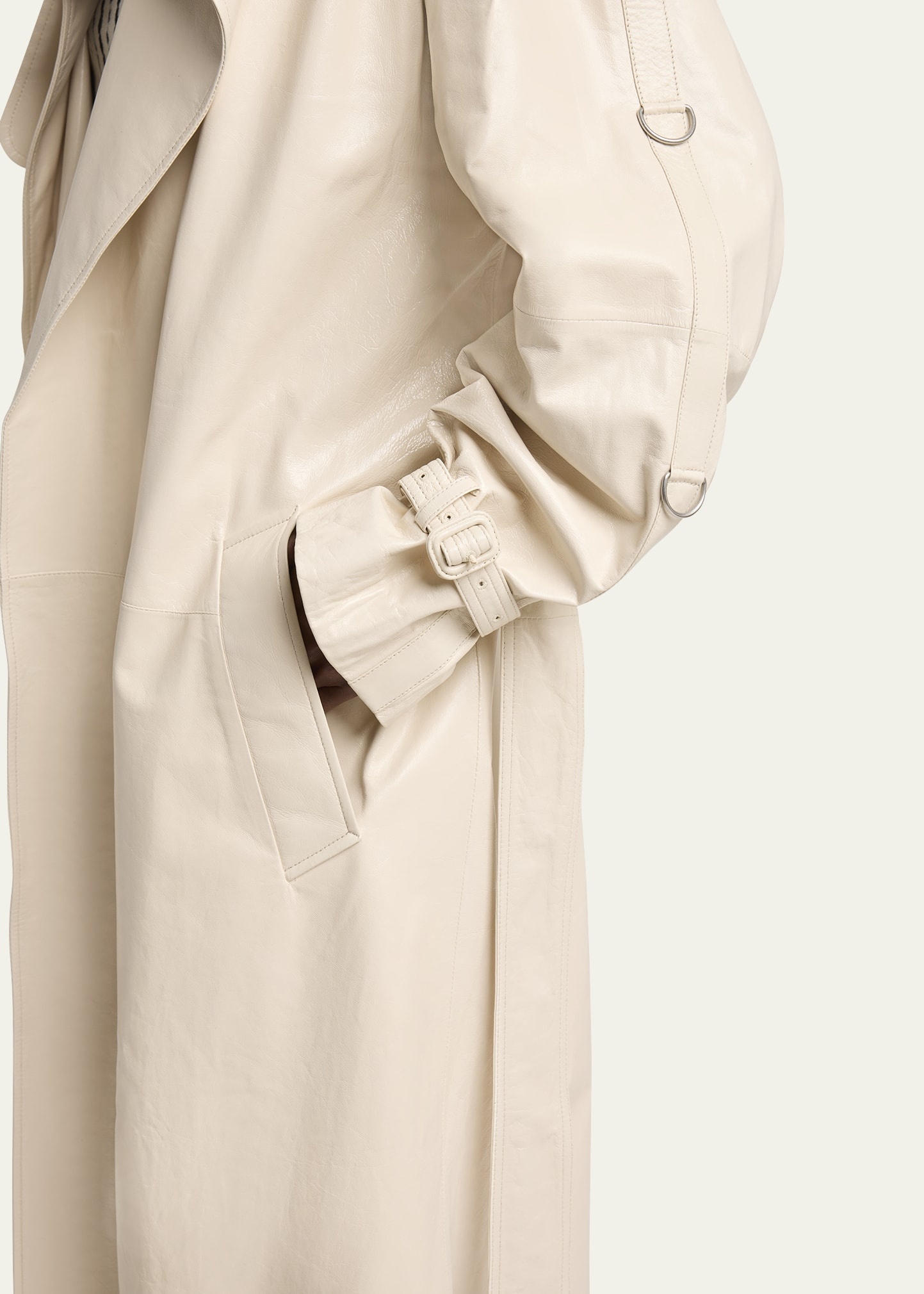 Sabina Lacquered Leather Wrap Trench Coat - 5