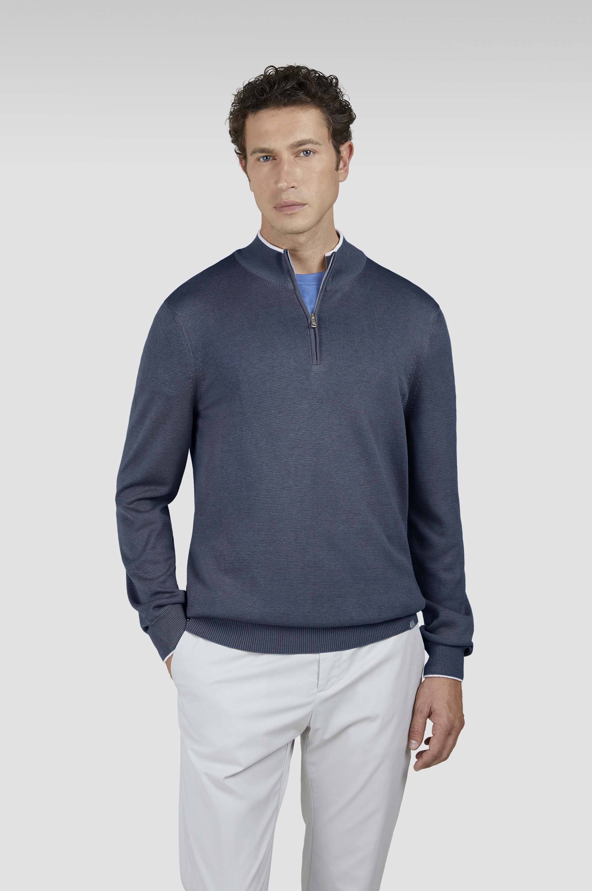 COTTON AND SILK SWEATER WITH CONTRASTING TRIMS - 7
