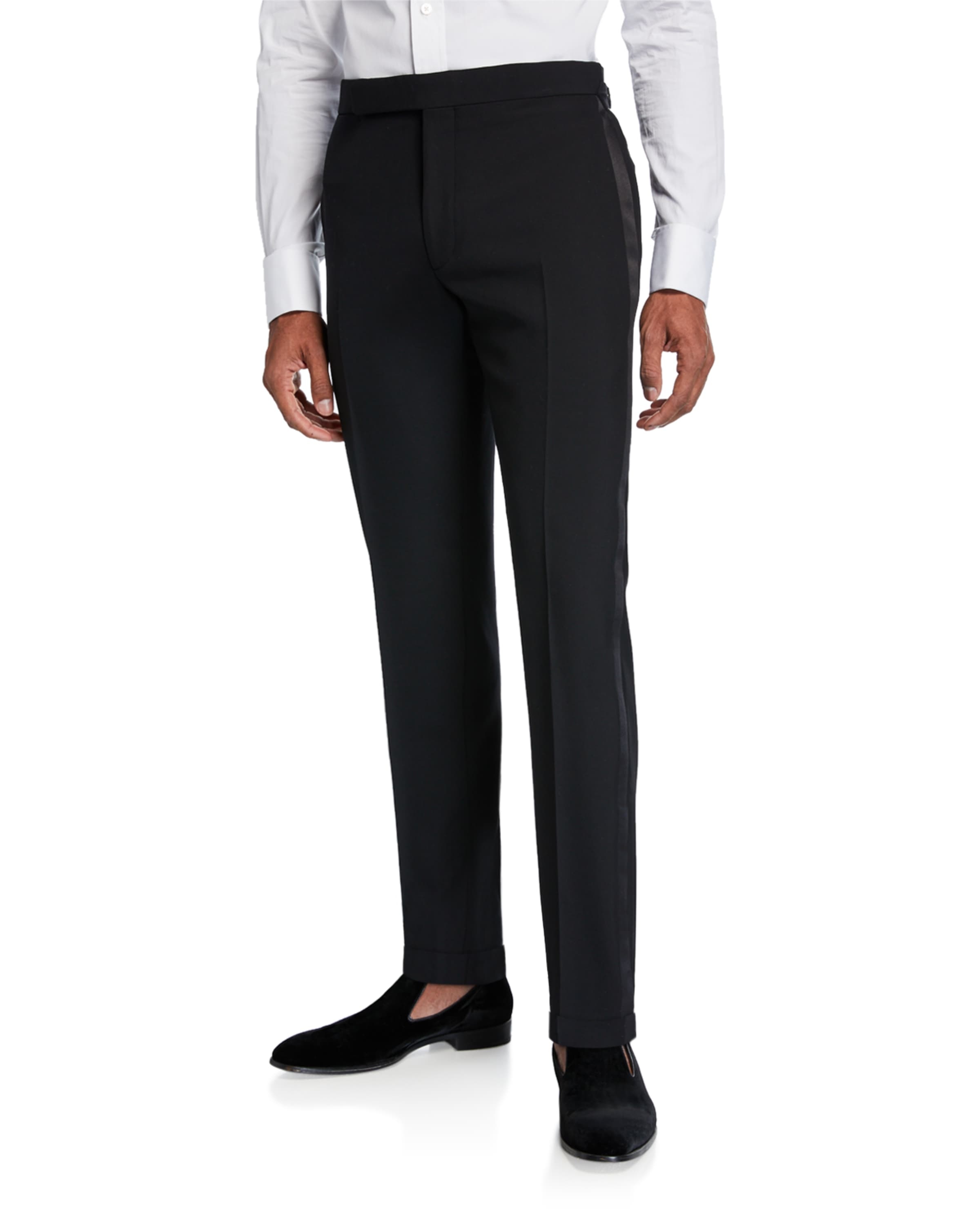 Men's Gregory Wool Barathea Tapered Tuxedo Pants - 1