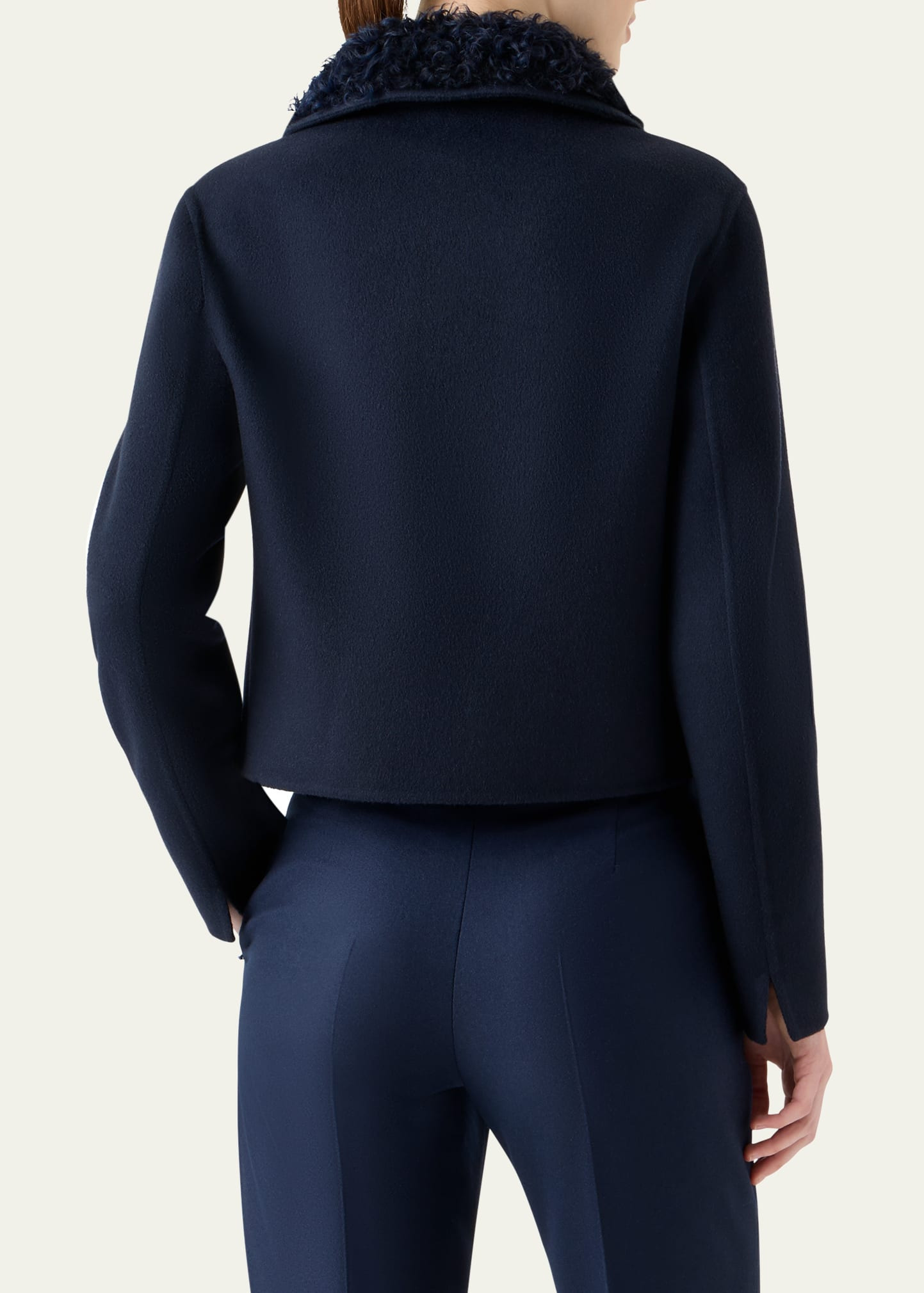 Edena Cashmere Short Jacket With Detachable Shearling Goat Collar - 3
