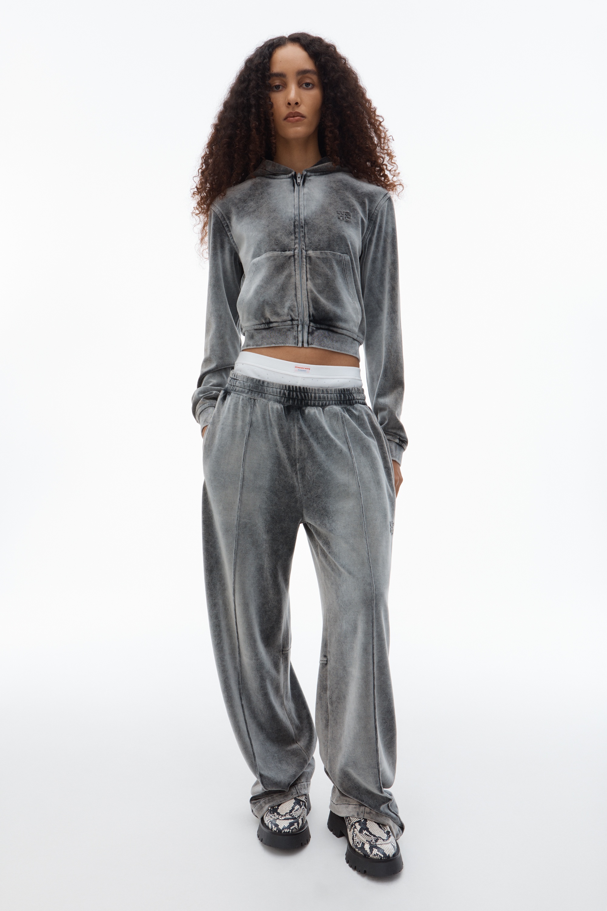 Shrunken Zip-Up Hoodie in Crushed Velour - 7