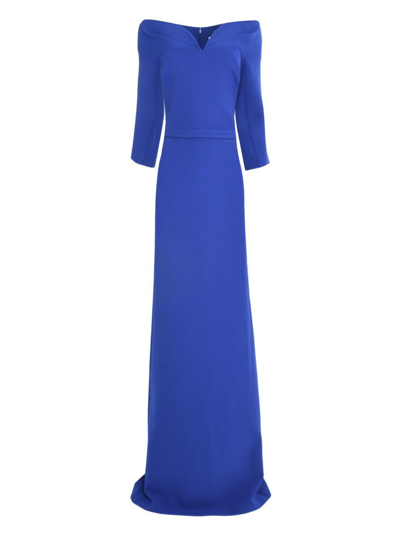off-shoulder pleated gown 1