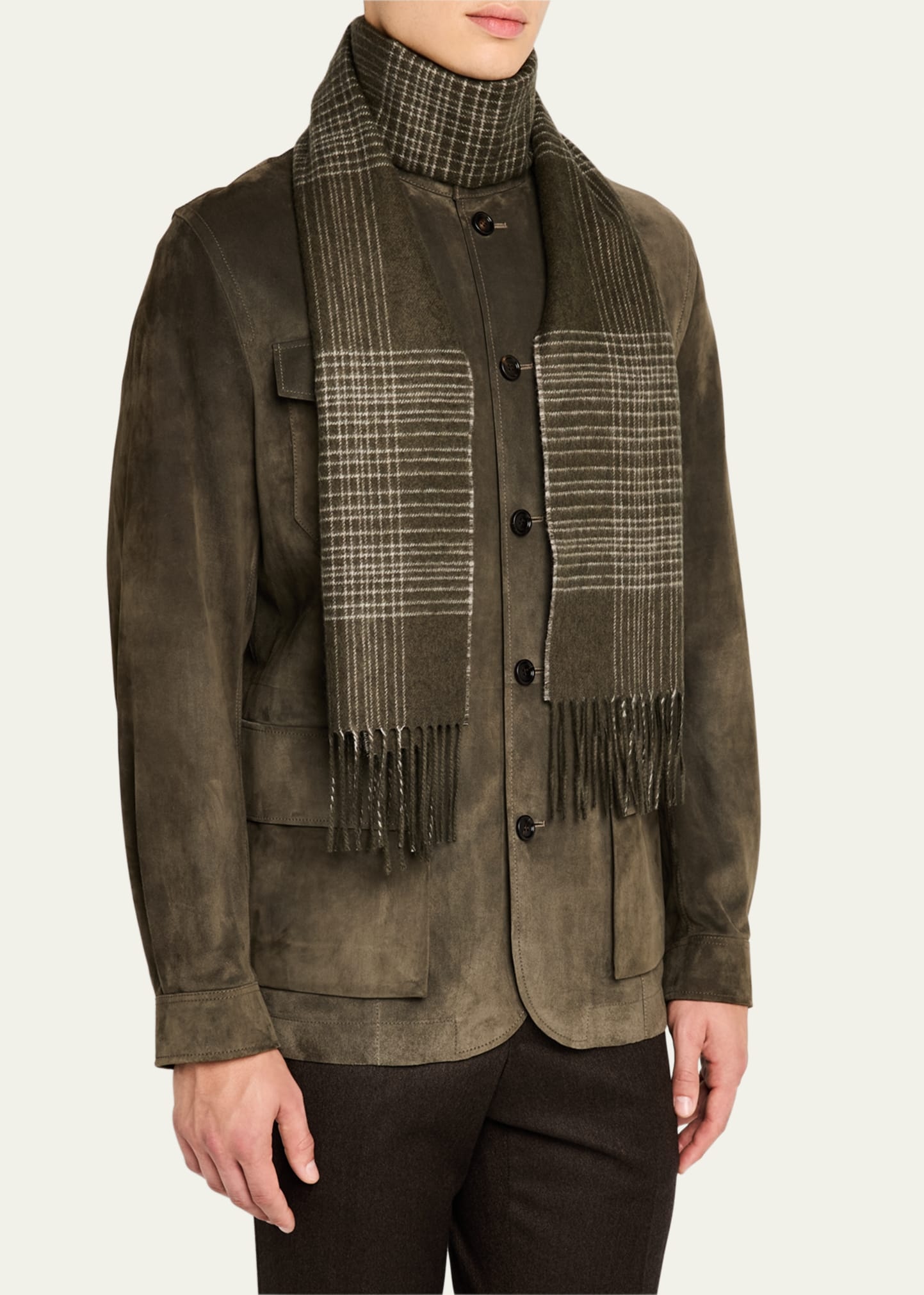 Men's Plaid Fringe Silk Cashmere Scarf - 4