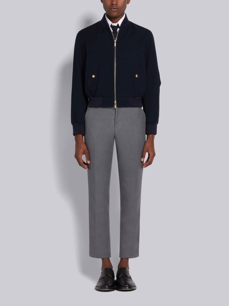 Navy Cotton Boucle Suiting Center Back Stripe Zip-up Blouson Jacket 4