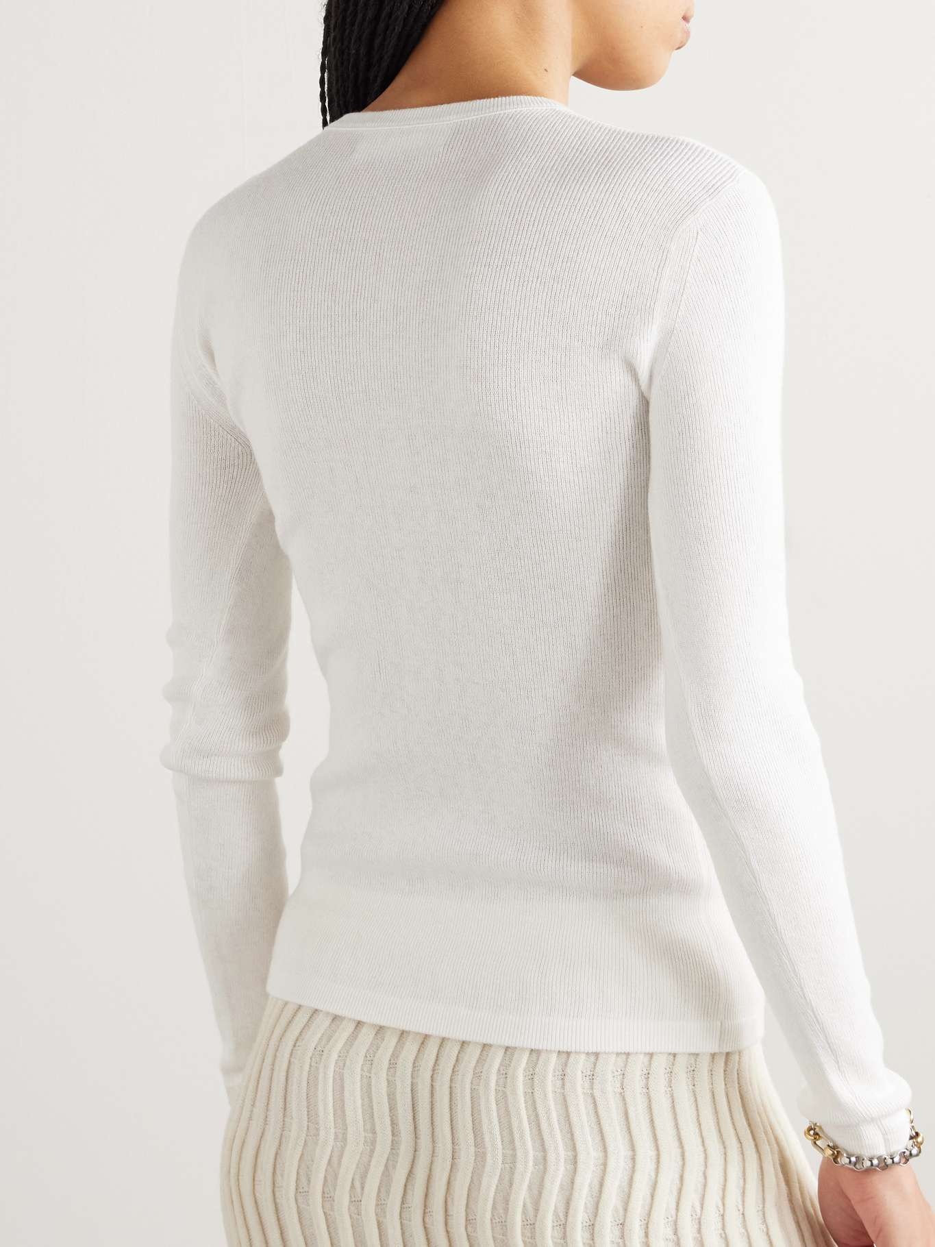 Vivian cotton and cashmere-blend T-shirt Cream - 4