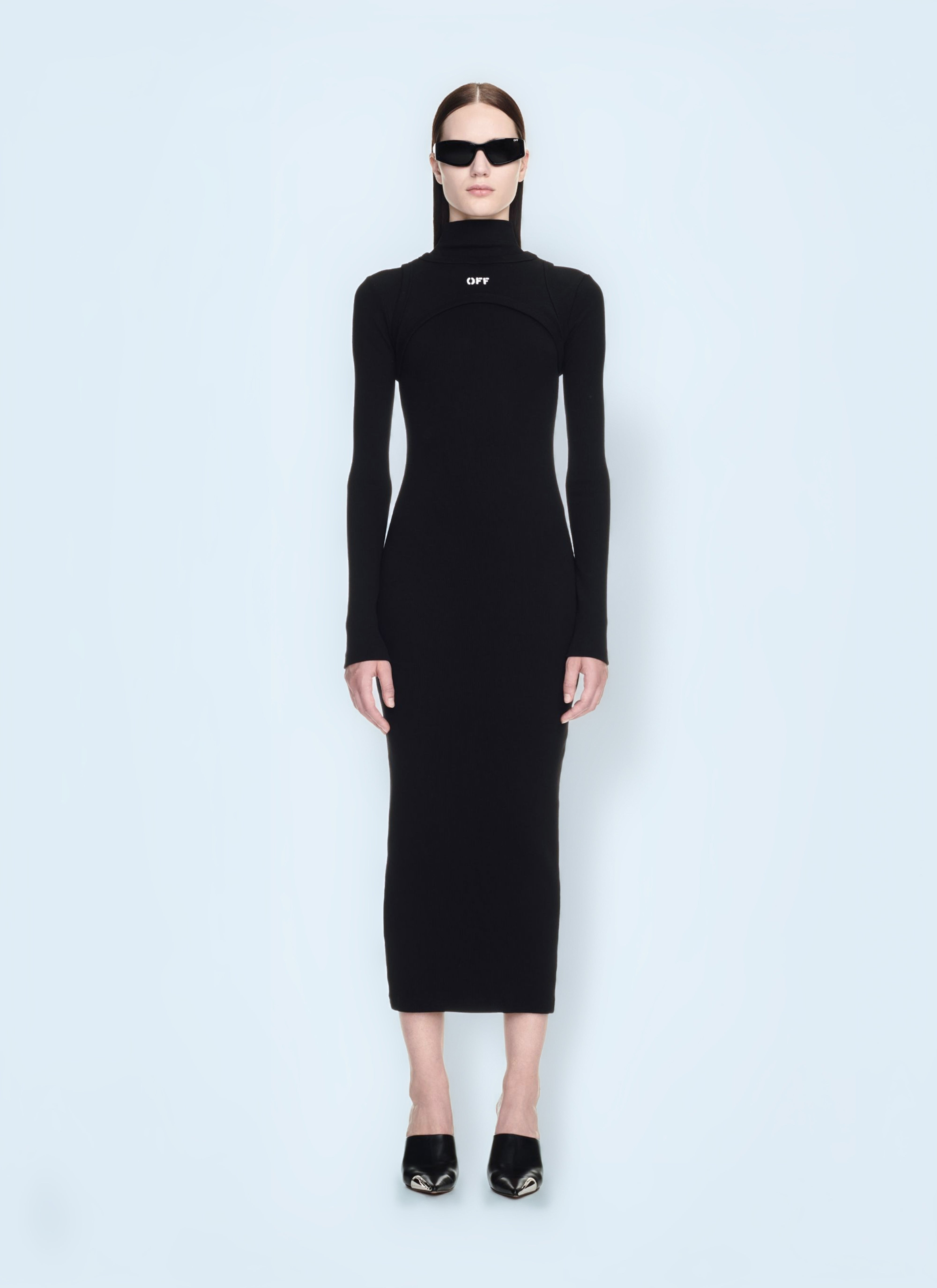 Off White Women Off Stamp Ribbed Midi Dress - 1