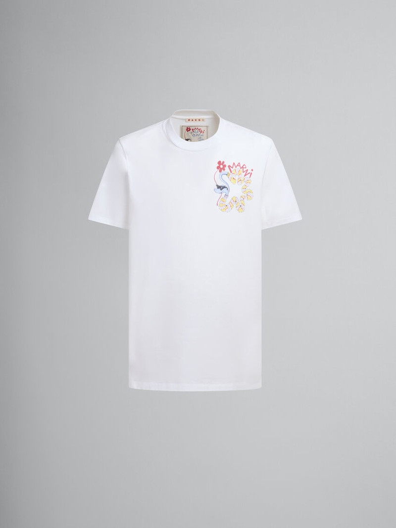 WHITE COTTON T-SHIRT WITH SNAKE PRINT 1