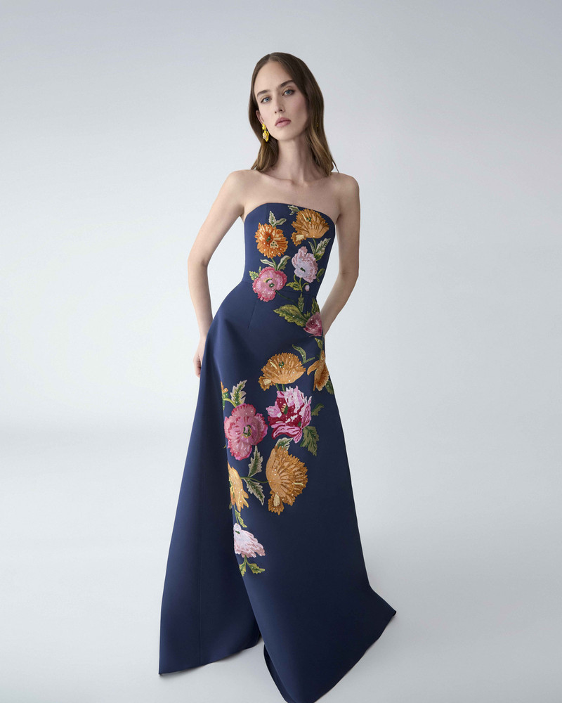 Floral-Embroidered Strapless Gown 4