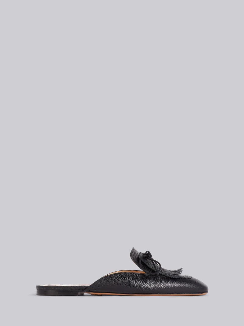 Black Pebbled Calfskin Kilted Loafer Mule 1