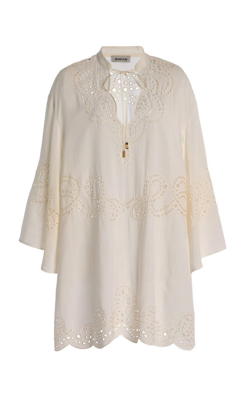 Sarina Broderie Anglaise Cotton-Blend Mini Dress white - 1