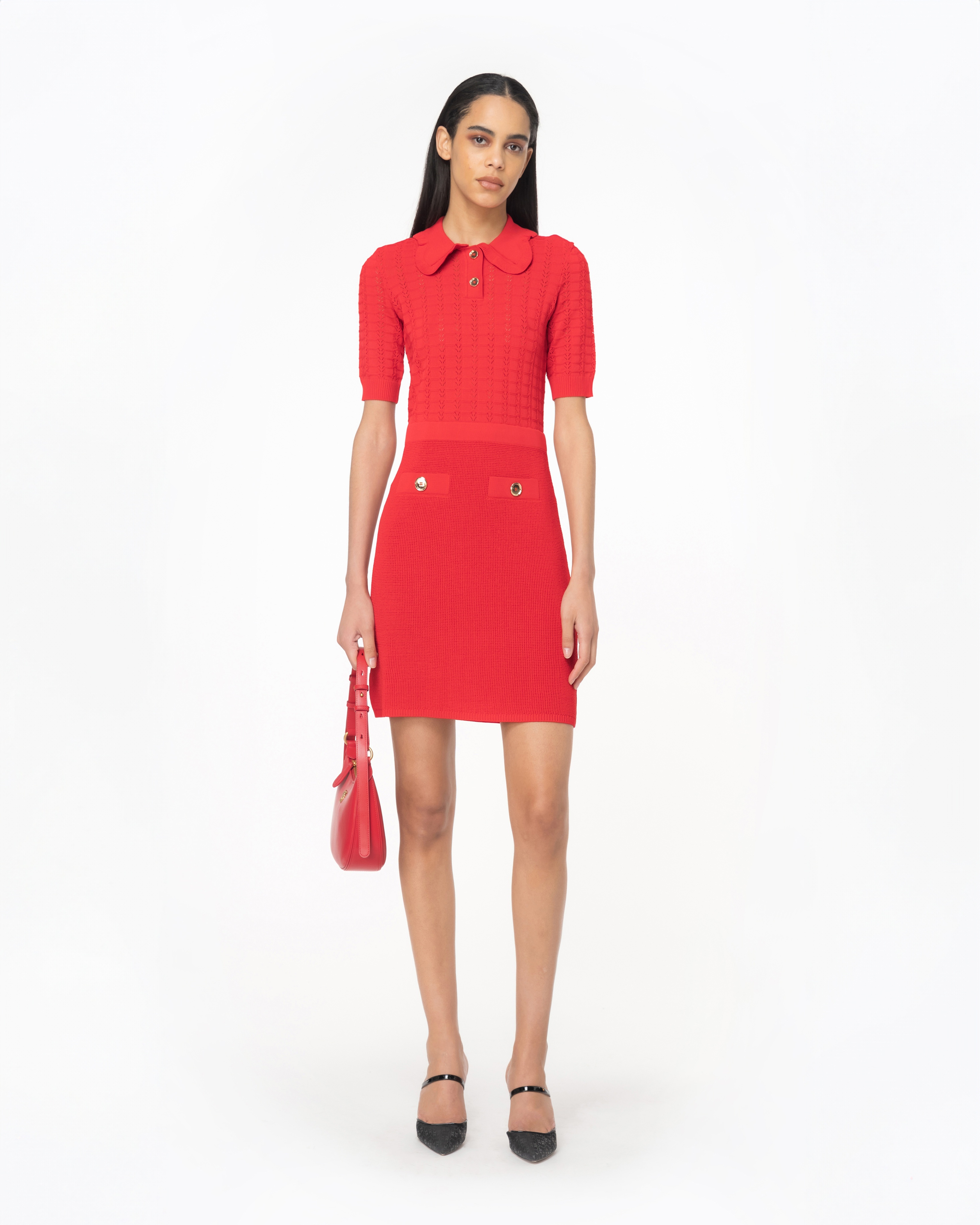 pleated waist knit a line dress ASTER PLEATED DRESS WITH WAVY SLIT PH5