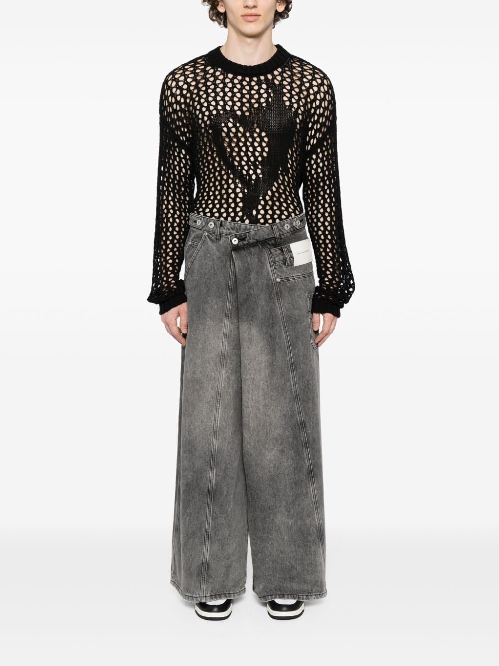 asymmetric-waist wide-leg jeans - 2