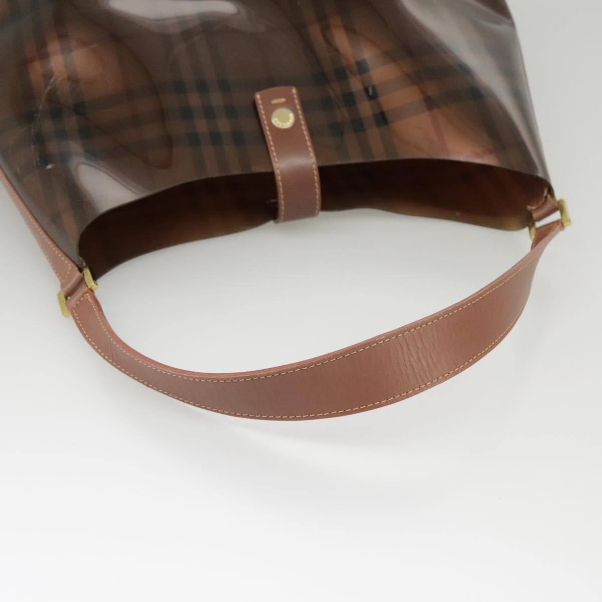 Burberry Nova Check Shoulder Bag Vinyl Leather Brown Gold - 7