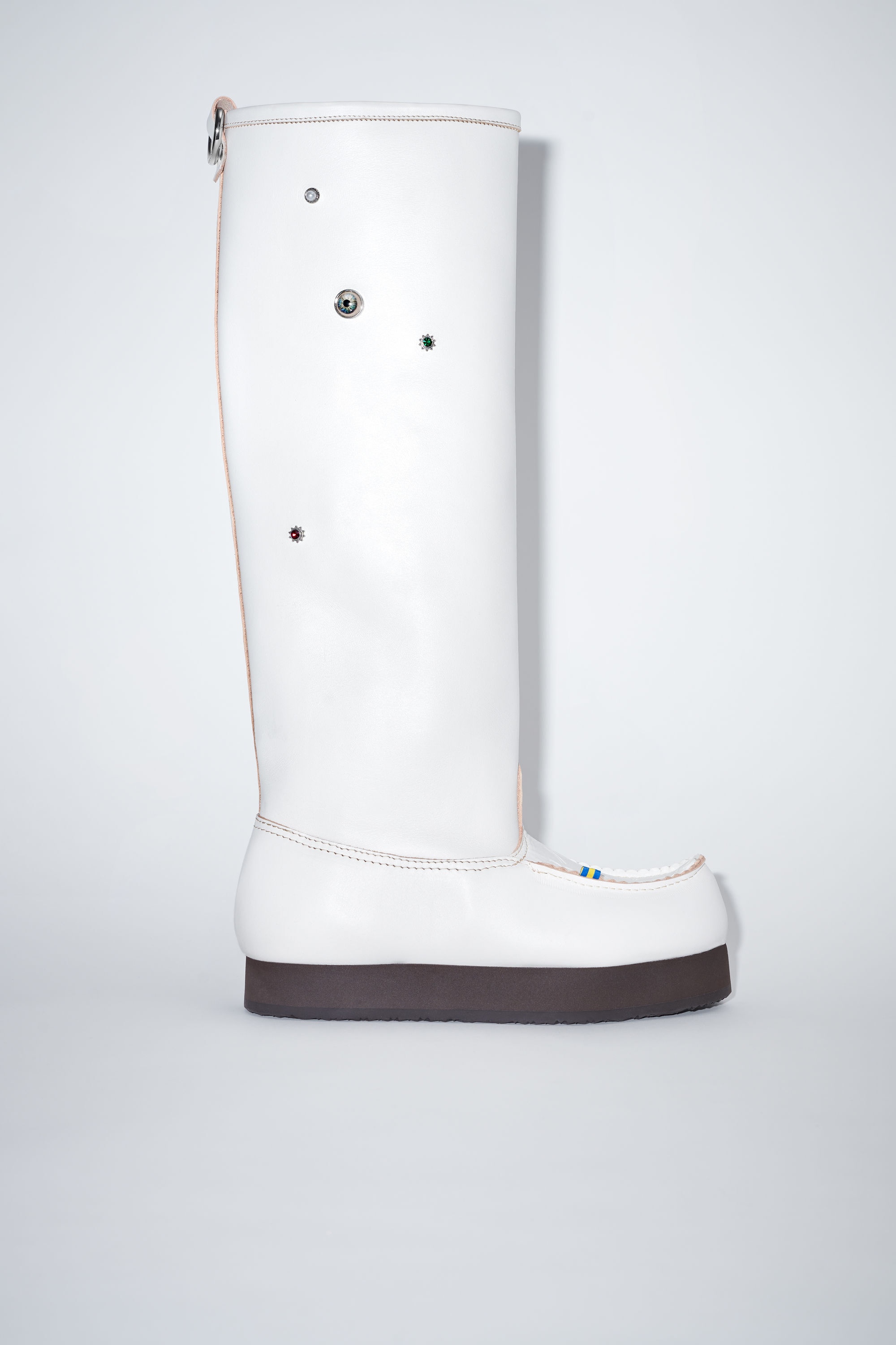 Embellished leather boots - White - 1