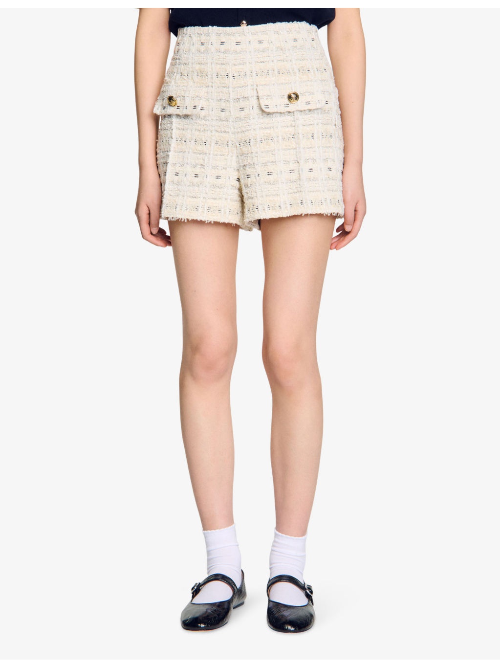 Button-Embellished High-Rise Tweed Shorts - 3