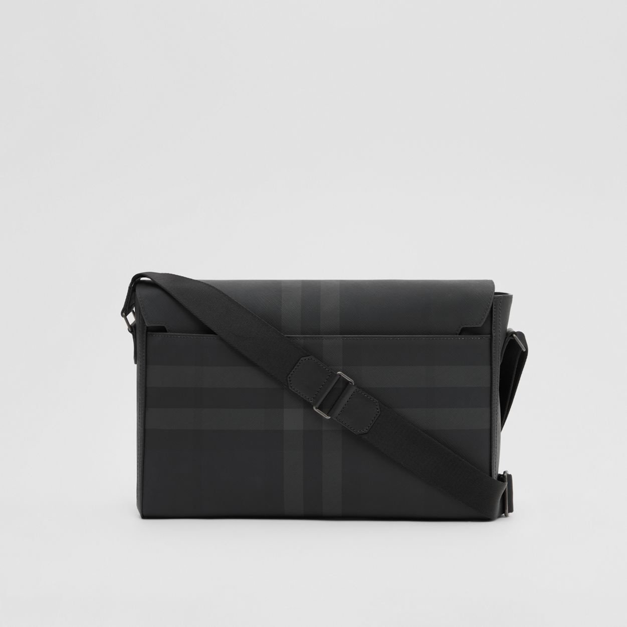 Charcoal Check and Leather Large Messenger Bag - 8