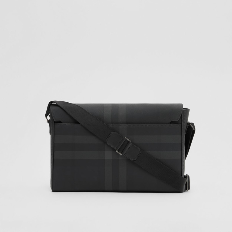 Charcoal Check and Leather Large Messenger Bag 8