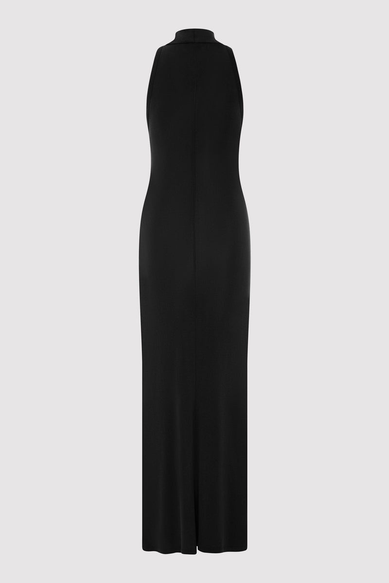 Racer Back Jersey Maxi Dress - Black - 8