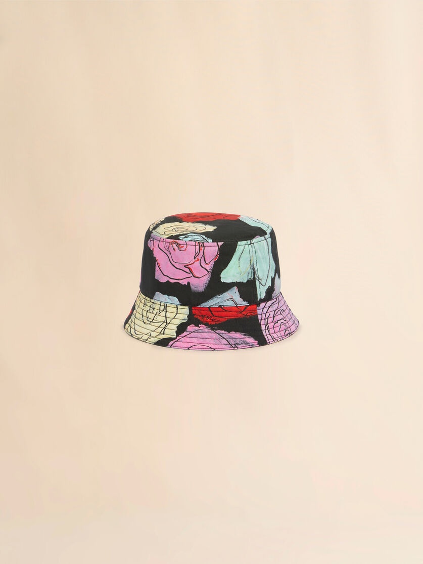 BLACK COTTON BUCKET HAT WITH ORION PRINT - 3