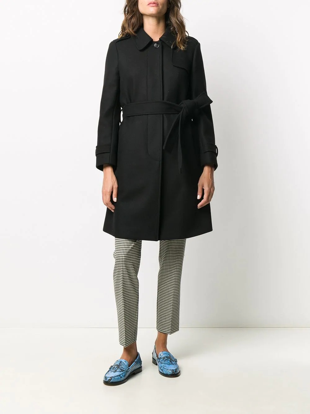 pleat-detail belted coat - 3