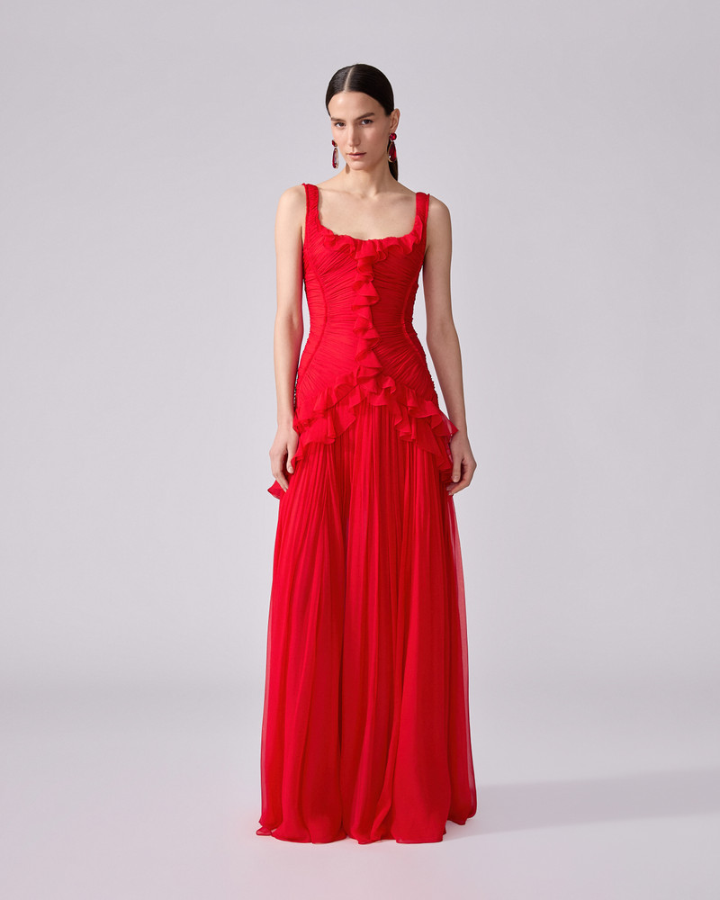 CAROLINA HERRERA Pleated Chiffon Evening Gown outlook