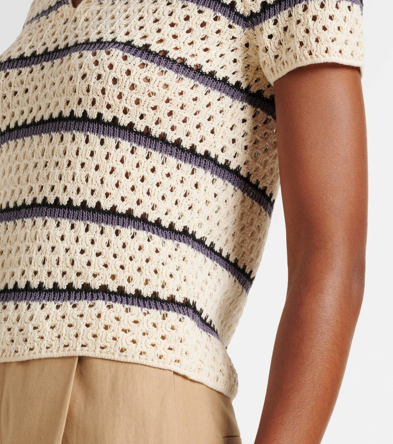 Striped pointelle polo sweater 5