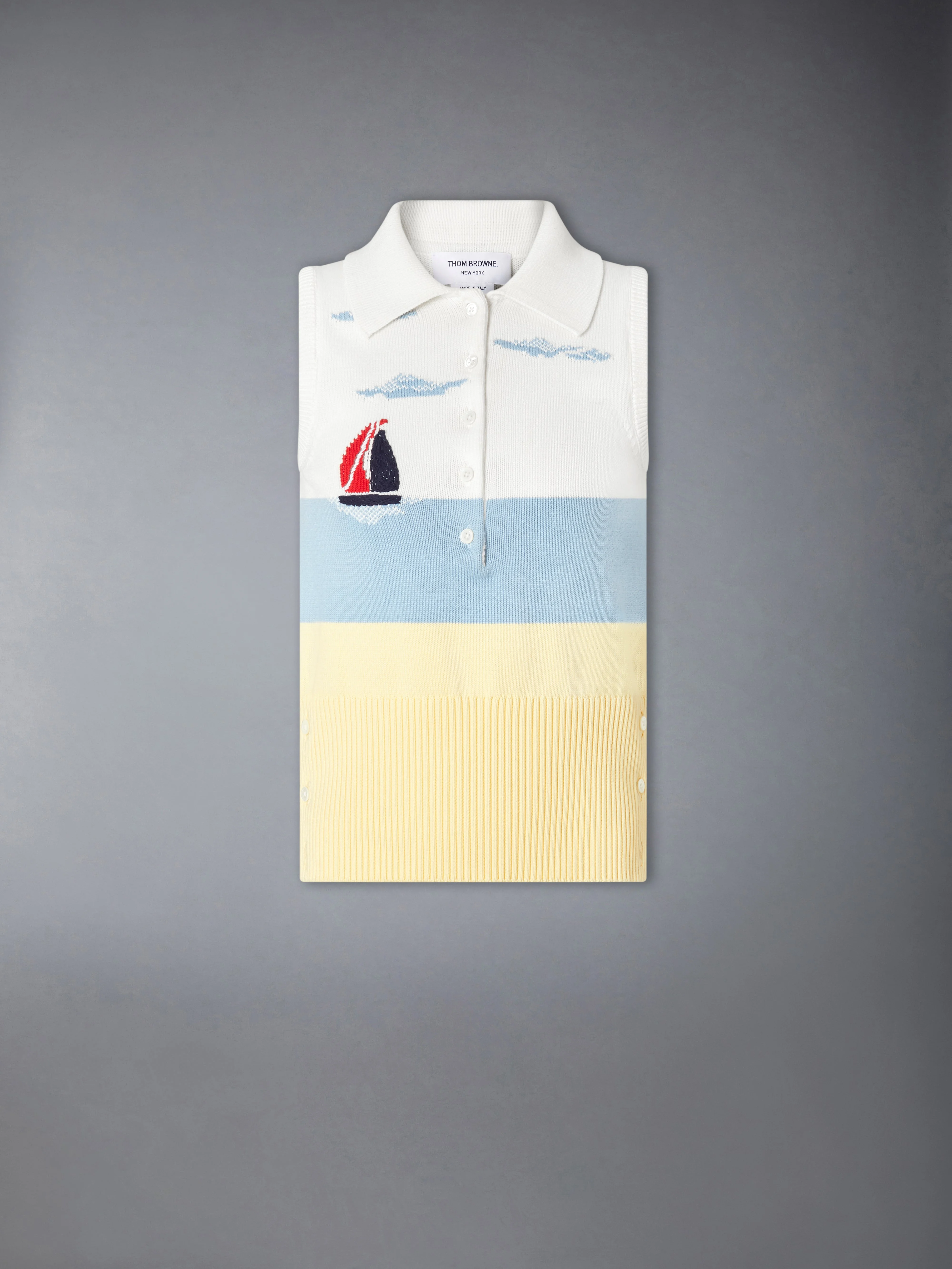 NANTUCKET SCENIC EMBROIDERY JERSEY SLEEVELESS POLO - 1