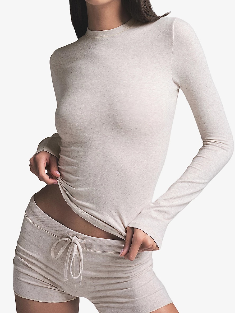 Round-neck fitted stretch-cotton T-shirt - 3