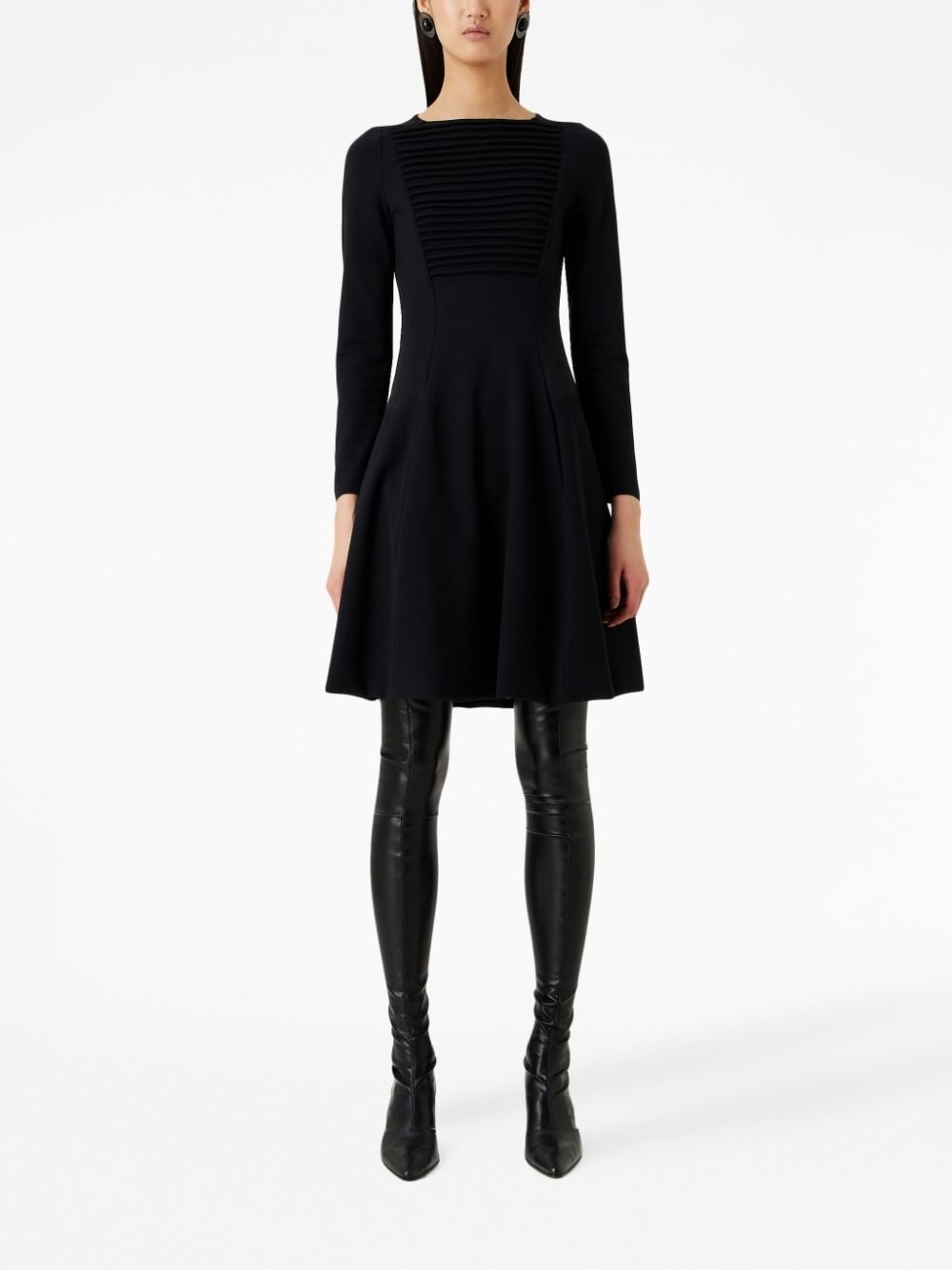 ribbed-bib long-sleeved dress - 3