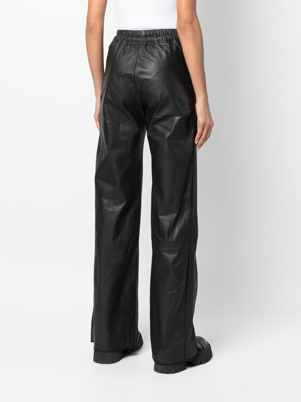 wide-leg drawstring leather trousers - 4