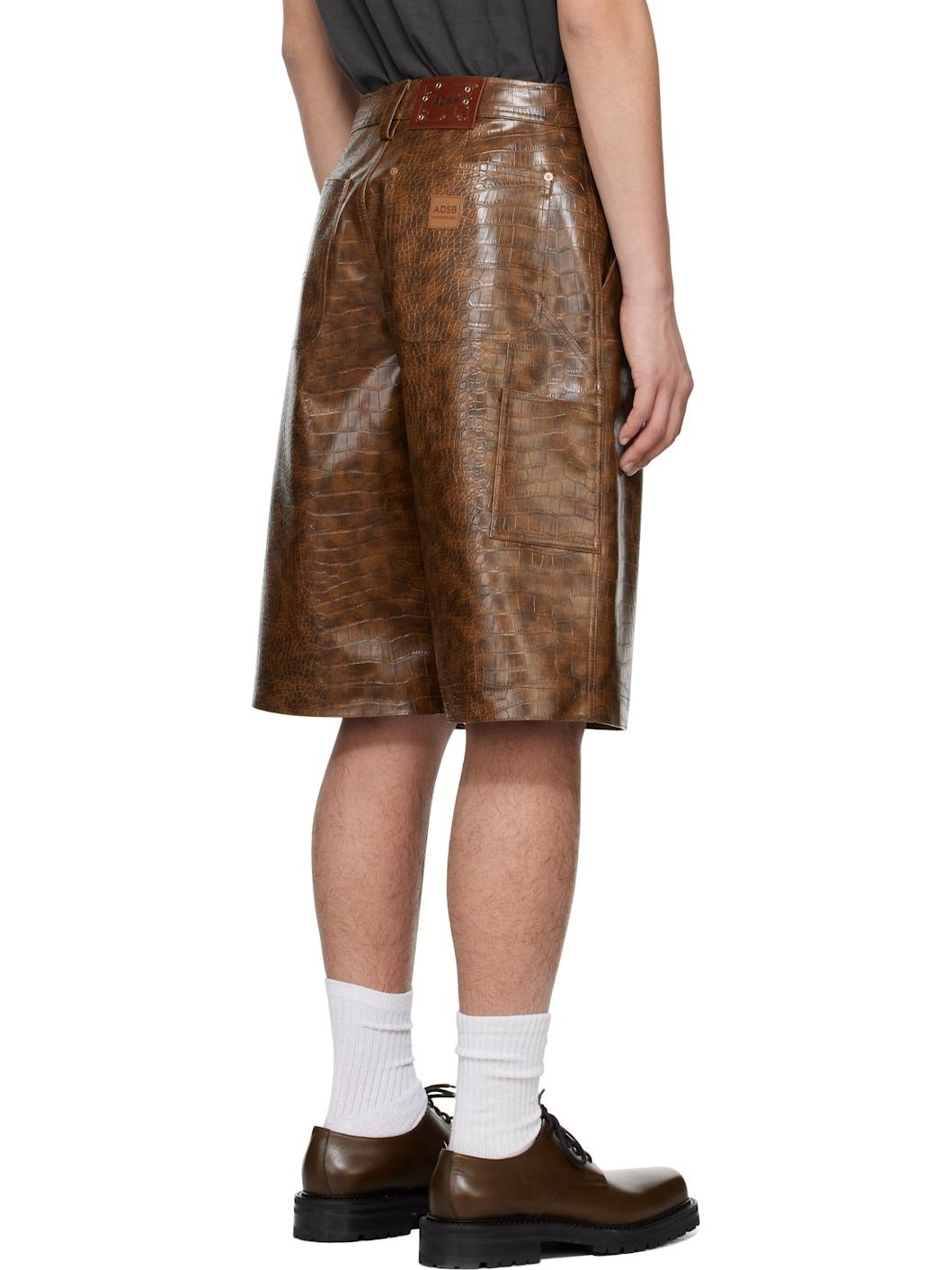 Brown Double Knee Faux-Leather Shorts - 3