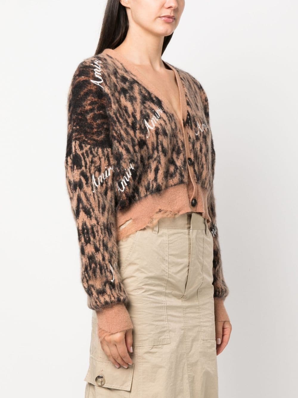 leopard-print cropped cardigan - 3