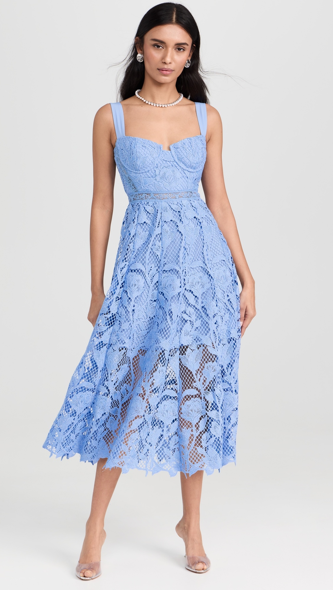 self-portrait Blue Lace Midi Dress | shopbop | REVERSIBLE