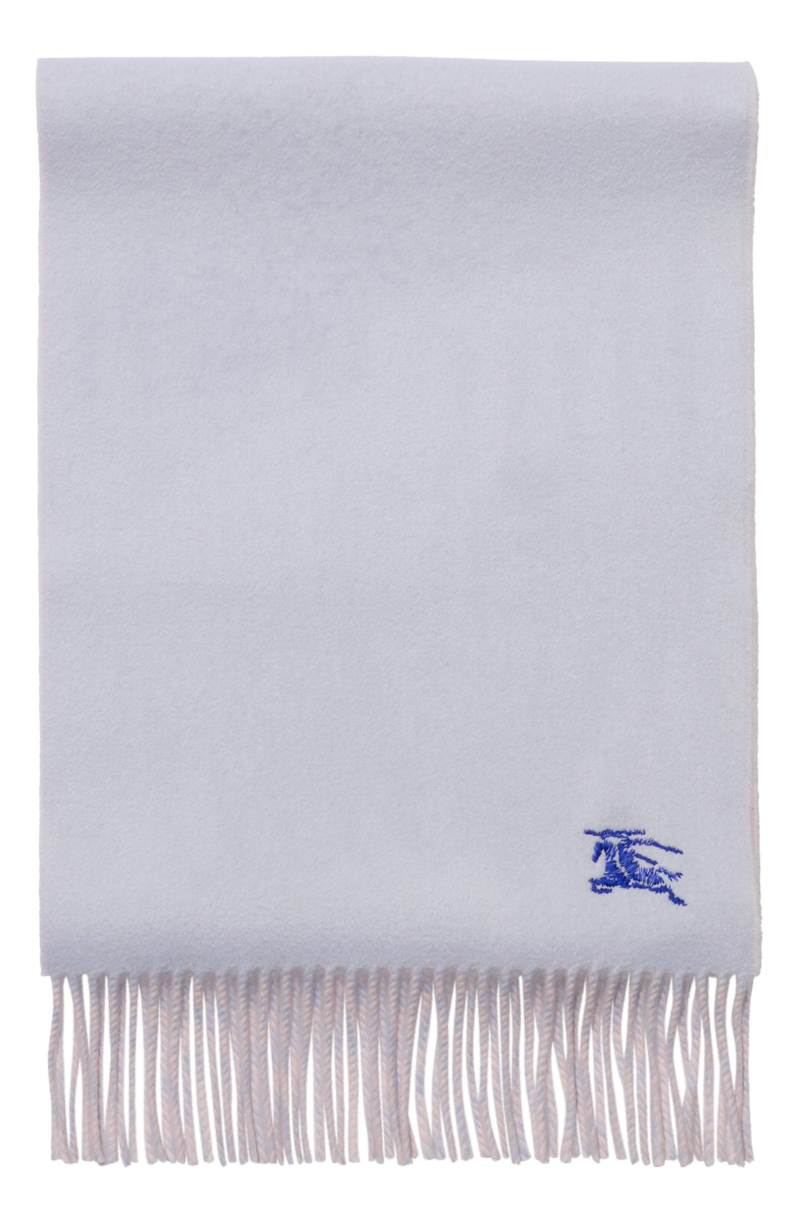 burberry Embroidered EKD Reversible Cashmere Scarf in Mist Blue/Sugar Pink at Nordstrom - 3