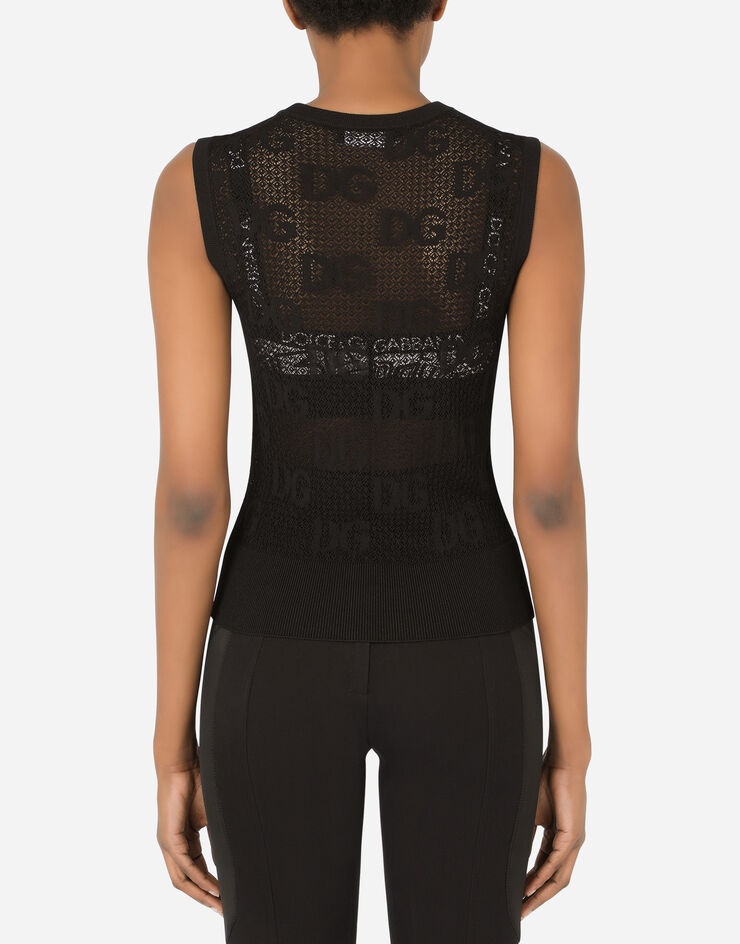Sleeveless lace-stitch sweater with DG logo - 3