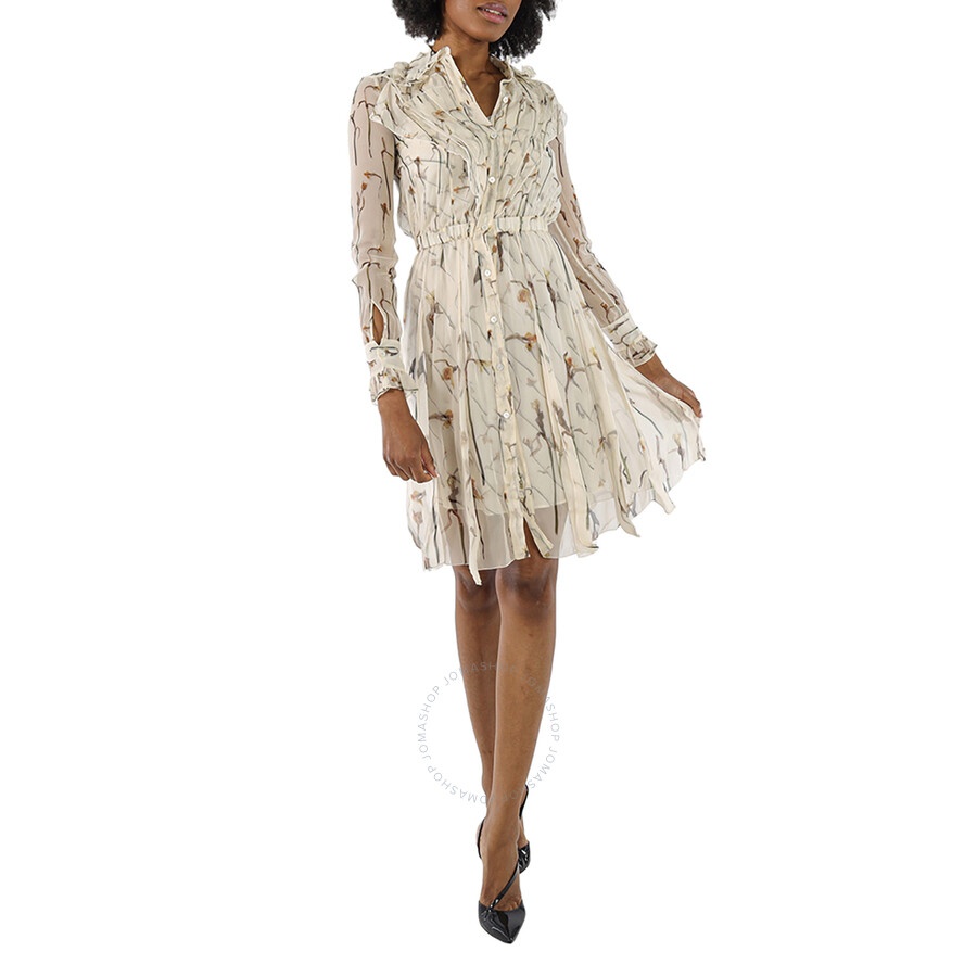 Burberry Ladies Isla Ruffle Detail Long-sleeve Dress - 1