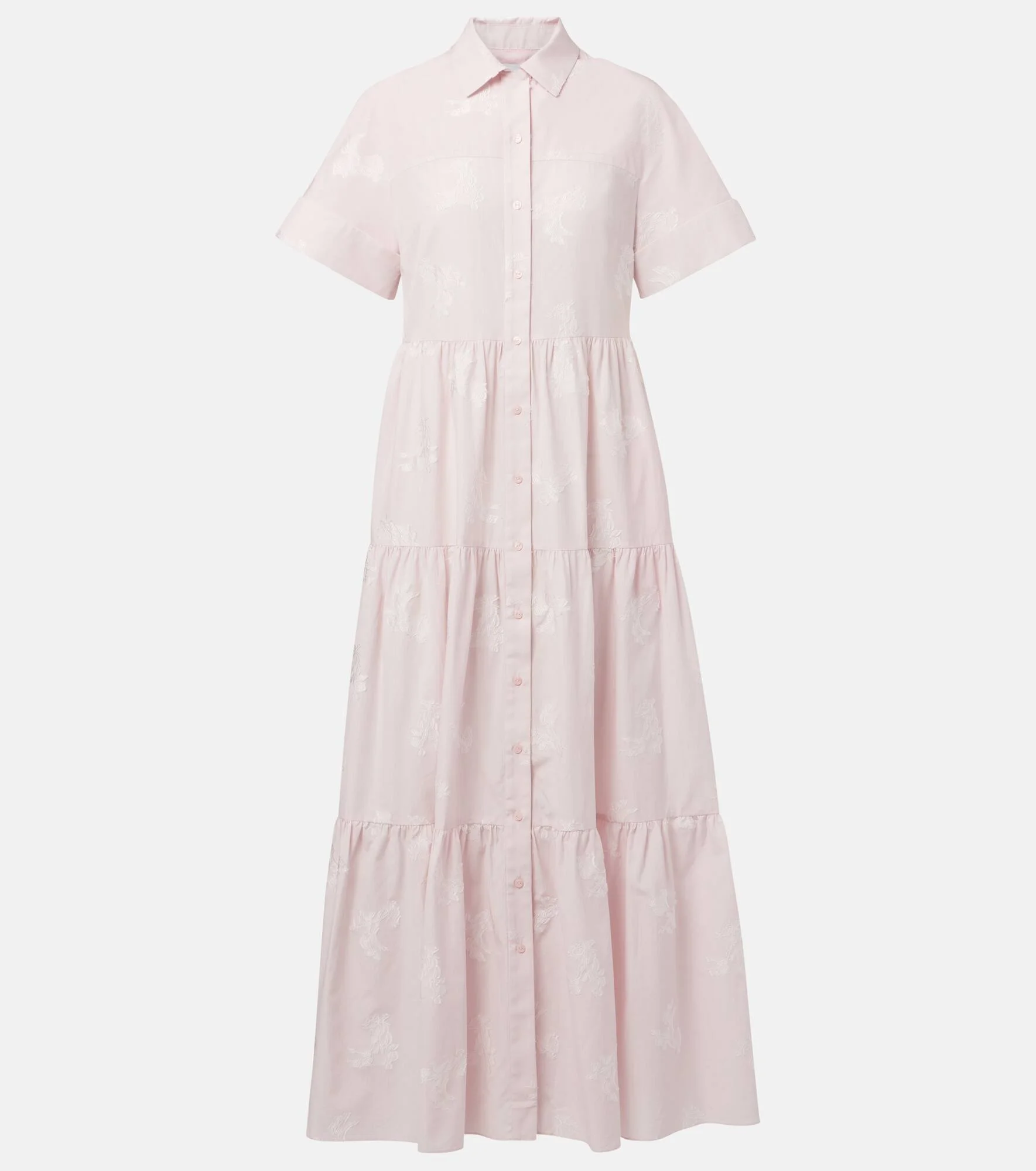 Embroidered tiered cotton shirt dress - 1