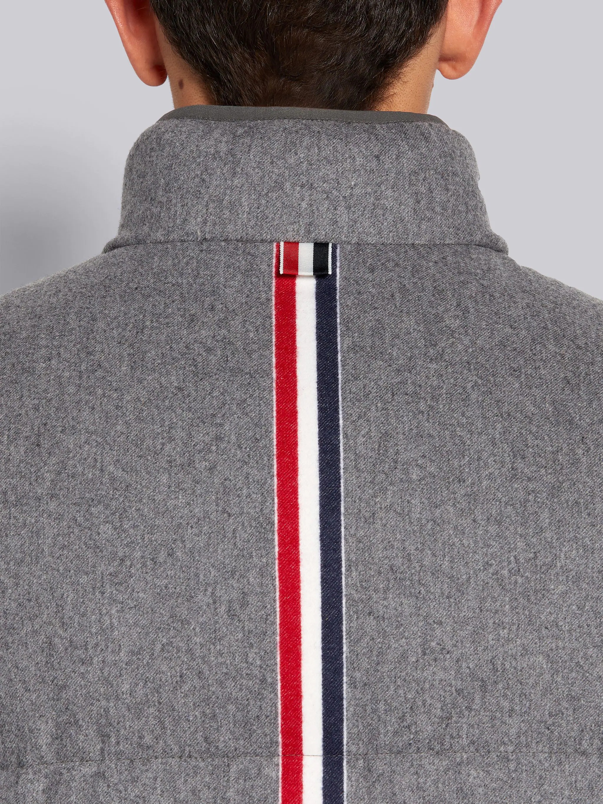 Medium Grey Lightweight Boiled Wool Engineered Stripe Reversible Funnel Neck Zip-up Jacket - 6