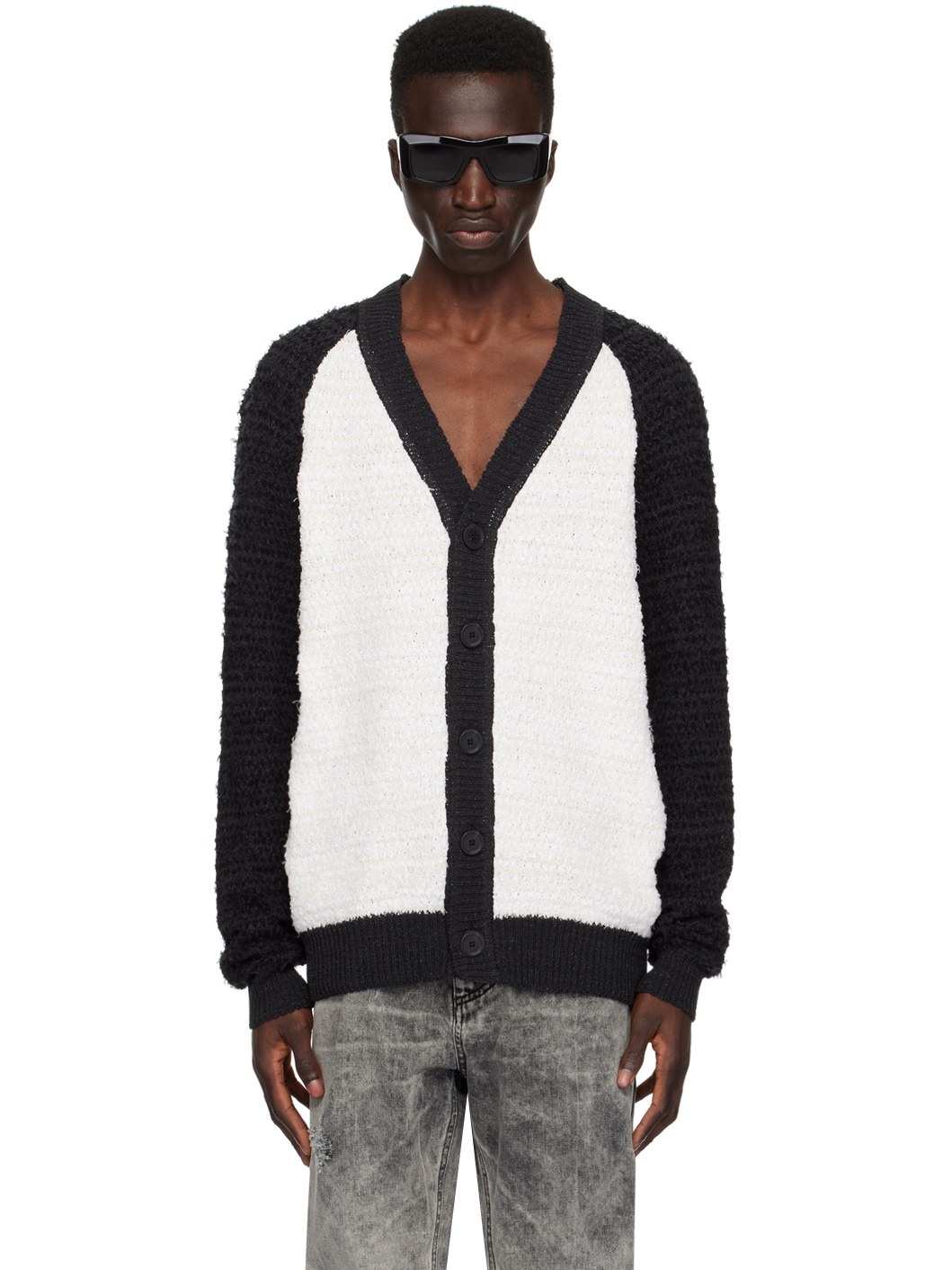 Off-White & Black Embroidered Cardigan - 1