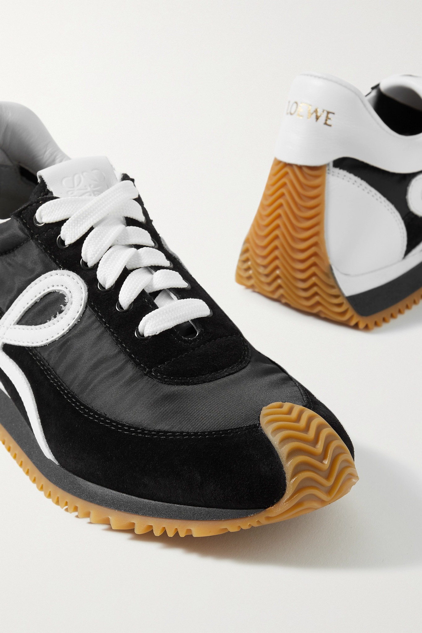 Flow logo-appliquéd shell, leather and suede sneakers - 4