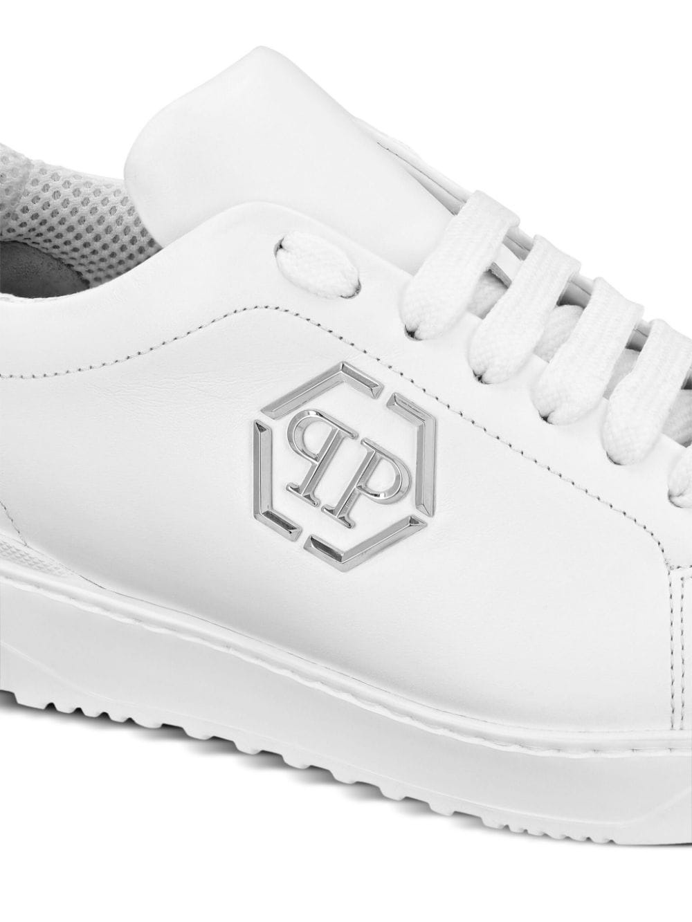 logo-plaque leather sneakers - 5